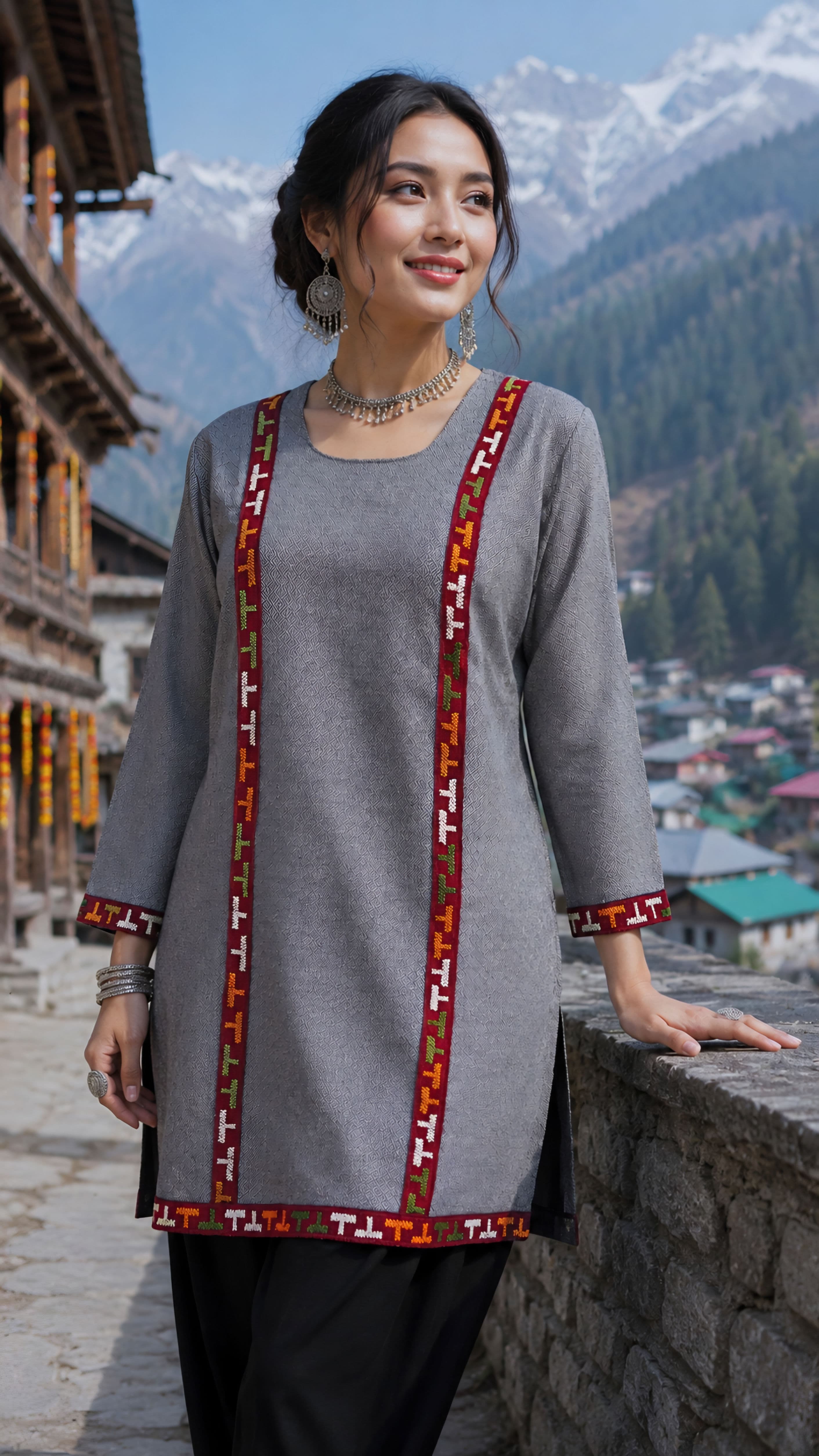 kullu kurti long front border